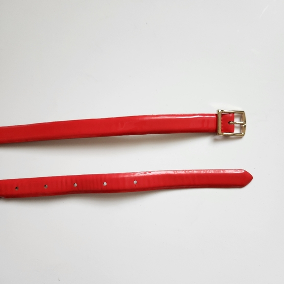 Vintage J Crew Factory Genuine Leather Skinny Red Belt Golden Buckle Size L - Picture 6 of 15